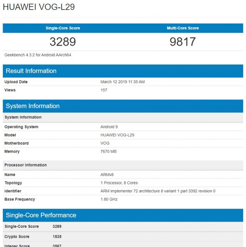 Huawei P30 Pro en Geekbench